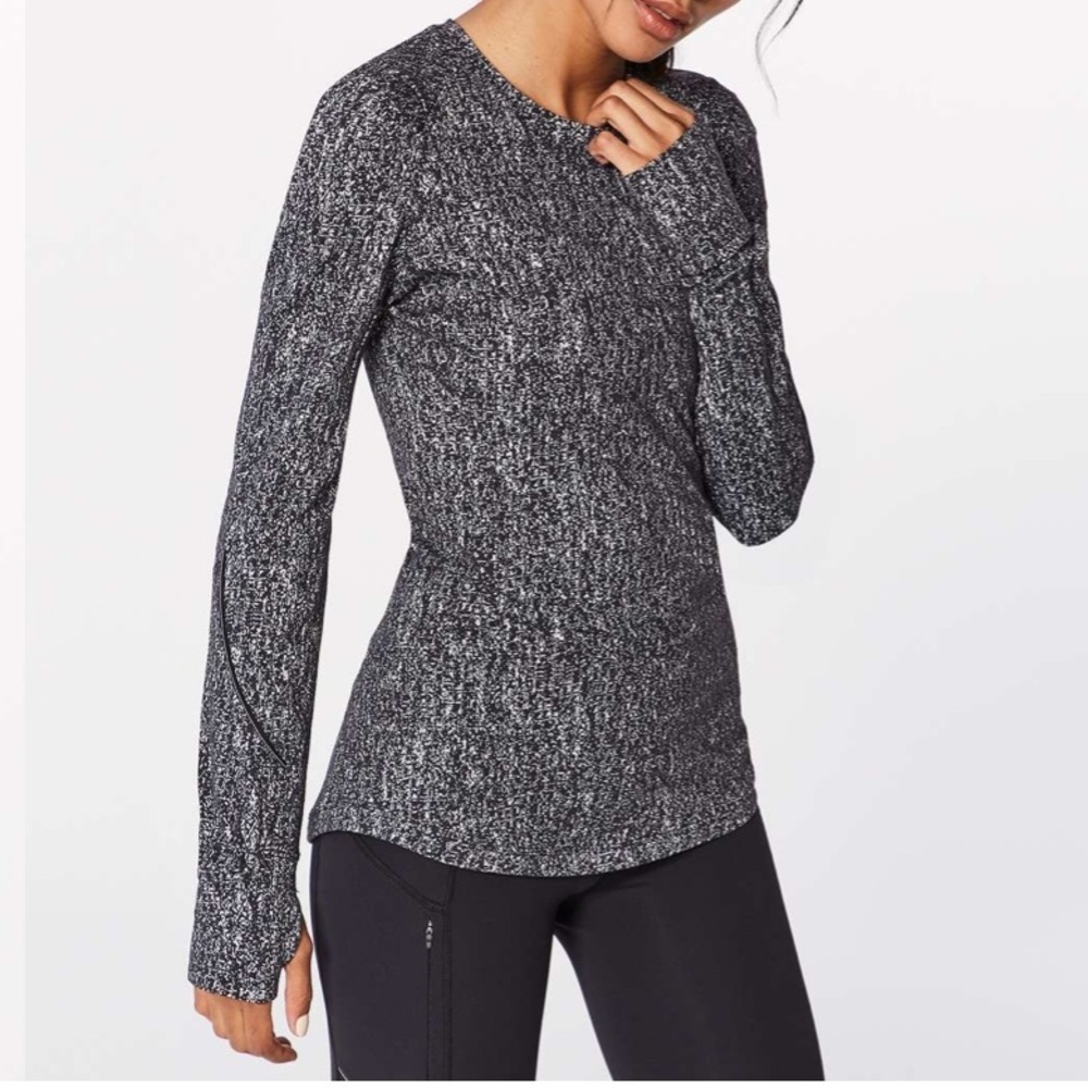 Lululemon Extra Mile Long Sleeve Running Luon Suited Jacquard Black White Size 2